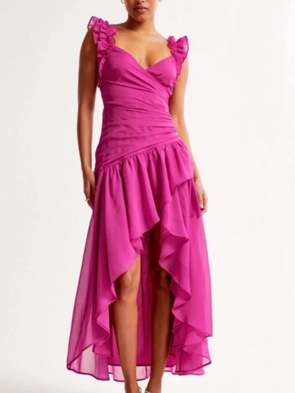 NWT!! Abercrombie & Fitch - Ruffle Strap High-Low Maxi Dress - Magenta Pink - L